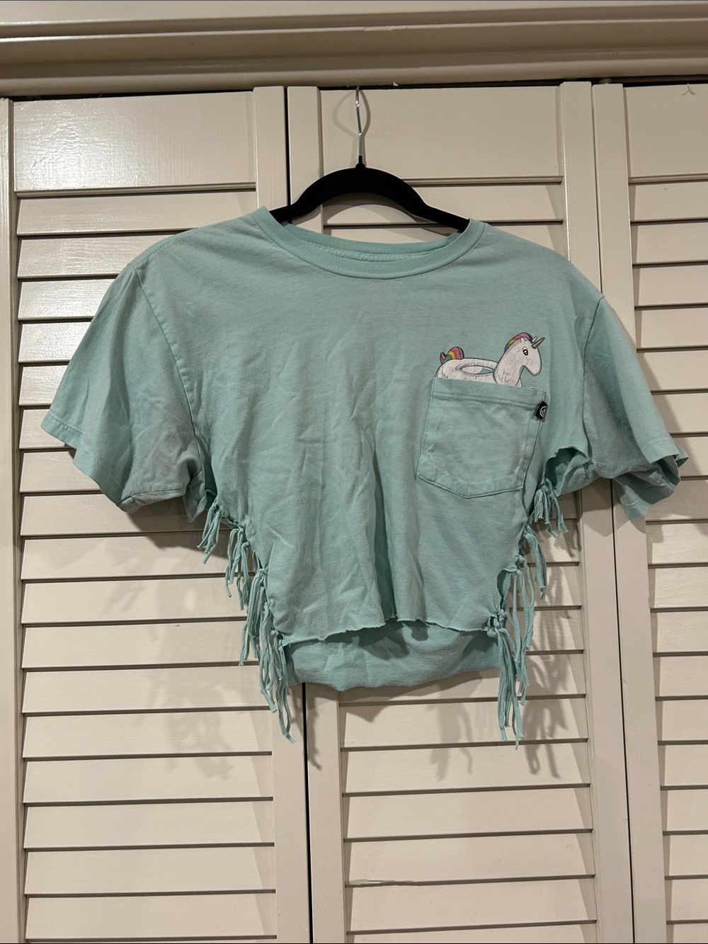 Neff Mint Green Unicorn Pocket Fringe Crop Top Size M